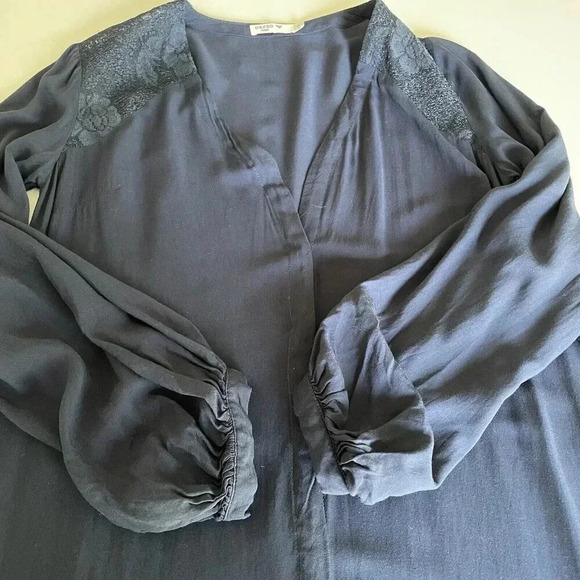 ORFEO Paris Women’s Maxi Dress Medium Navy Blue Sheer Cover Up Long Sleeve Beach - Picture 5 of 12